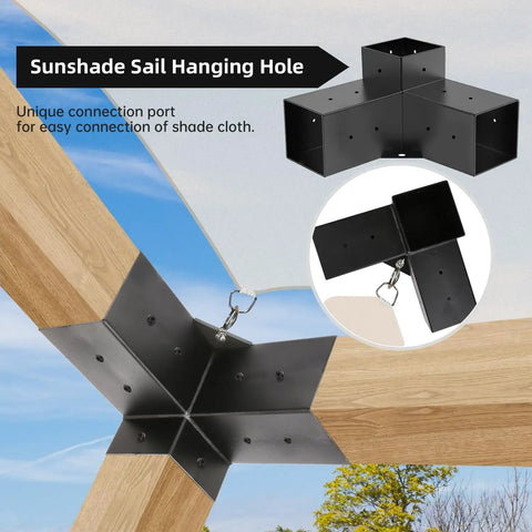 Beefed Up Three Way Right Angle Pergola Brackets Kit For 4x4 Posts with sunshade sail hanging hole.