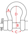 Diagram of Bolt Type Anchor Shackle Five Eighths Inch Marine Grade 316 Stainless Steel BoatTector showing dimensions.