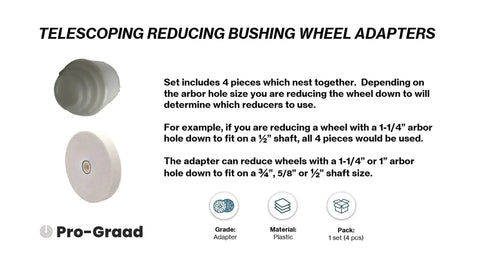 Four Piece Bench Grinder Arbor Adapter Set Reducing Bushings For Half Inch Five Eighths Inch Three Quarter Inch And One Inch Arbor Openings Fits Three Quarter Inch Wide Wheels Works With Nonwoven And Abrasive Wheels Durable Metal Construction, telescoping bushings