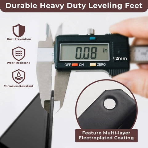 Heavy Duty Adjustable Leveling Feet Kit Four Pack With Wrenches And Screws For Tables Benches And Cabinets 0 To 2 Inch Height Adjustment Supports Up To 1400 Lbs Sturdy As Heck Black