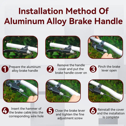 Universal Aluminum Alloy Bike Brake Levers For Mountain Road And BMX Ready To Ride, installation steps illustrated
