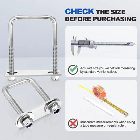 Built Tough Square U Bolt Kit Crafted From Legit 304 Stainless Steel for pipe sizing accuracy with measurement tools.