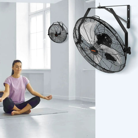 Two Pack 18 Inch Waterproof Wall Mount Fan IP44 Rated Heavy Duty with 3 Speeds High Velocity Up To 4000 CFM in a yoga room