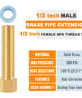 1/2 Inch Brass Pipe Extension Fittings Male To Female NPS Nipple Adapter For Tub Spout, 100mm Length, highlighted features