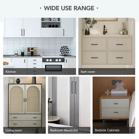 Premium Matte Black Cabinet Handles And Drawer Pulls 5 Inch 10 Pack Heavy Duty Zinc Alloy Kitchen Hardware displayed in various home settings.