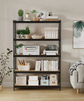 Heavy Duty Five Tier Metal Storage Rack With Ultra High Load Capacity 3850 Lbs for Garage Workshop shown with decor and books