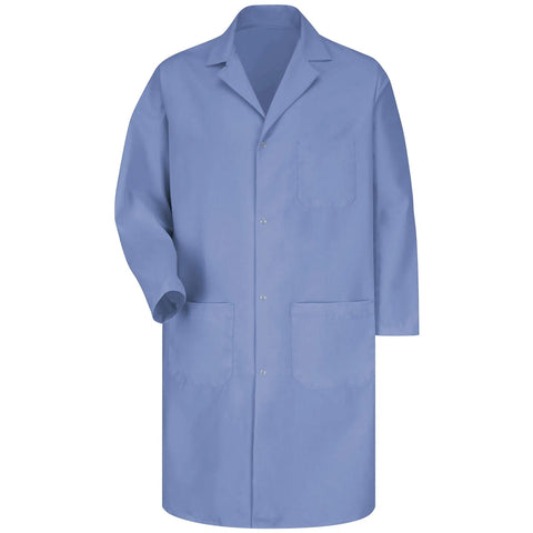 Light Blue Mens Lab Coat Medium With Multi Pocket Design And Snap Closure Lightweight Breathable Cotton For All Day Comfort Featuring Bartacked Pencil Pocket And Exterior Storage Pockets For Workday Ready Convenience