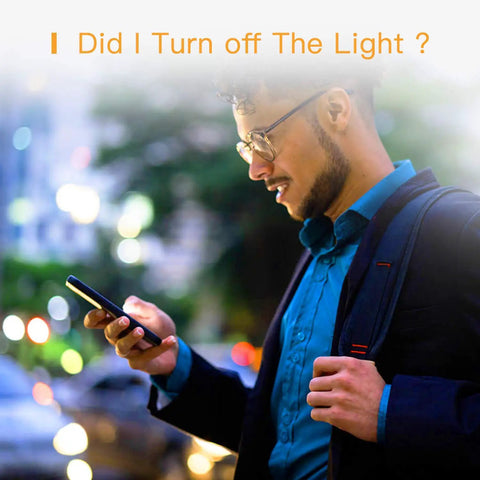 Man using phone to control home lighting with 4 Pack Smart Light Switch Single Pole With Neutral Wire Required Works With Apple HomeKit Alexa And Google Assistant 2.4GHz WiFi Remote Voice Control No Hub Needed Easy Install For Decora Wall Plates.