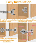 TamBee 48mm concealed hydraulic cabinet hinge, nickel-plated steel, soft-close for frameless kitchen doors, 1 pair.