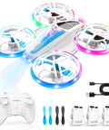 Kid Friendly Dual Module Lighting Drone With Triple Battery Pack For Extended Flight Time One Key Takeoff 360 Degree Flip Auto Spin Easy To Fly Type C Charging Ideal For Ages 6 To 12 Fun Yet Durable Toy Drone with controller, batteries, and charging cable