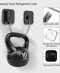 Boss Level Fridge Lock For Kitchen Cabinets And Pantry Drawers Heavy Duty Combo Padlock Kid Safe Keyless Tumbler mounted on a wall with a cable.