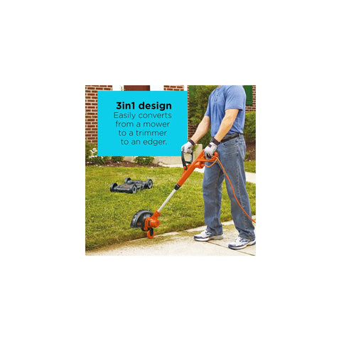 Man using 3-In-1 Electric Lawn Mower, Trimmer And Edger With 6.5 Amp Motor, 12 Inch Cutting Width, Corded Power For Quick Yard Cleanup