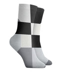 Unisex Black And White Piano Grid Thermal Crew Socks For Cold Snap Days and Breathable Moisture Wicking Winter Footwear.