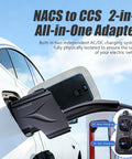 Heavy Duty 2 In 1 NACS To CCS1 And J1772 Charging Adapter Plug N Play For Non Tesla EVs Drops Full Throttle 250KW Juice Dead Center At Tesla Supercharger V3 V4 Charging Lots, close-up on a vehicle charging port.