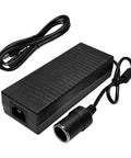 Heavy Duty AC To DC Converter 12V 10A Power Adapter With Thick Cords For Tire Inflators And Mini Fridges, black with cables.