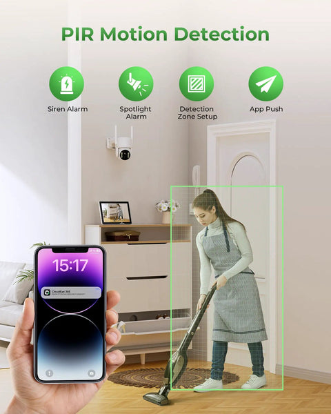 Smartphone app and person detected by Solar Wireless Security Camera System With 10 Inch Monitor Outdoor Surveillance Kit.
