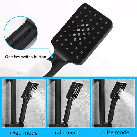 MXJIAYDNX Rain Shower System Black Shower Faucet Set showcasing 3 Mode Handheld Shower with switch button and spray options.