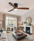 52 Inch Ceiling Fan With Lights 3 Solid Wood Fan Blade in a modern living room, featuring a black finish and integrated LED light.