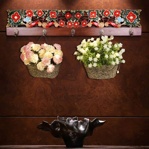 Handcrafted Wooden Wall Mounted Coat Rack Hook Multi Purpose Storage For Entryway Mudroom Bedroom Hangs Duds Hat Bag Scarves And Keys with floral baskets