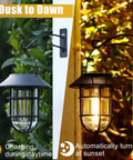 Outdoor Solar Lanterns With Hooks, No Fuss Easy Setup, Waterproof Metal Wall Lanterns showing dusk to dawn lighting.
