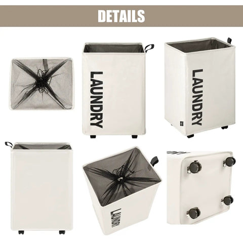 Details of Large 22 Inch Laundry Basket On Wheels Collapsible Rolling Hamper Foldable Clothes Organizer Folding Washing Bin Beige With Brakes Easy To Move For Home Dorm Apartment Your Go To Laundry Day Must Have, showing multiple angles and features.
