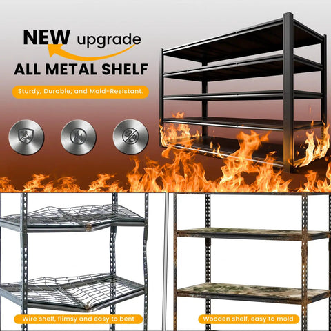 Heavy Duty Garage Shelving Rack 5 Tier Steel Storage Shelves 6000 Pounds Capacity industrial quality shelf with steel frame