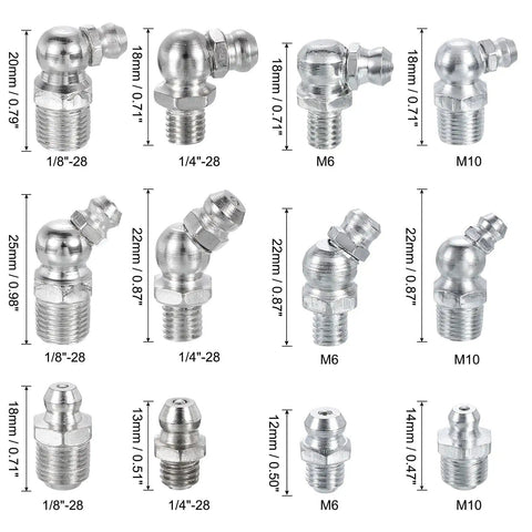 490-Piece Galvanized Steel Grease Fitting Kit With Straight And Angled Nipples, 1/4-28, 1/8-27, M6, M10 Threads