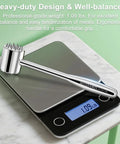 Dual Sided 316L Stainless Steel Meat Tenderizer Mallet With 19 Sharp Needle Spikes on digital scale showing 1.09 lbs