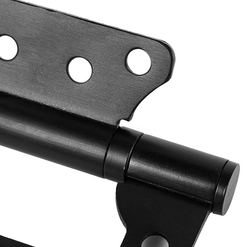 Close-up of a black finish stainless steel hinge from 14 Pack Non Mortise Door Hinges Stainless Steel 4 By 3 Inches Black Finish Silent Movement Brushed Surface Includes Complete Mounting Screws Heavy Duty Hinge Set For Doors Rust Resistant Easy Installation showing brushed surface with screw holes.