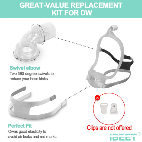 Replacement CPAP Headgear With Quick Release Elbow And Swivel For DreamWear Snug Fit No Leaks Includes Strap No Clips