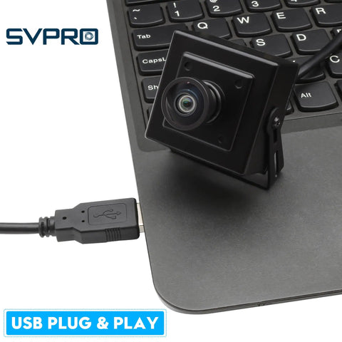 Crisp 16MP USB Camera With 120 Degree Wide Angle Lens No Distortion for PC and Laptop attached to keyboard, IMX298 Sensor visible.