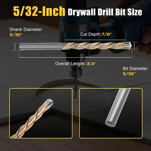 5/32 Inch Drywall Bits Cut Through Plaster And Wood Boards Like Hot Knife Through Butter, showing detailed measurements.