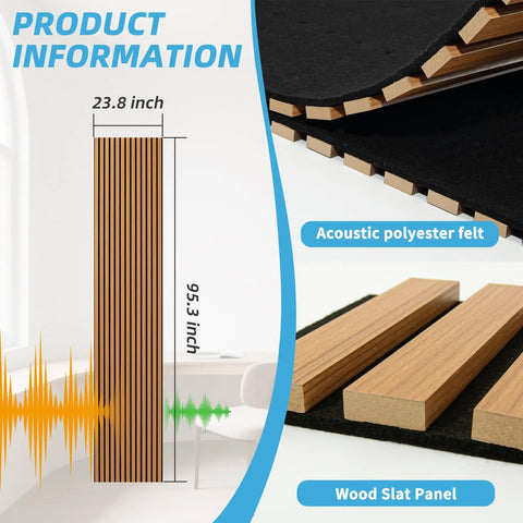 Roll Flexible Acoustic Wood Slat Wall Panels Teak Finish with polyester felt backing for sound absorption, 23.8x95.3 inches, home theater decor.