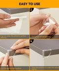 Instructions on using Fan Shaped Furniture Corner Protectors With Strong 3M Adhesive Tape Slam Dunk Edge Guards for easy installation.