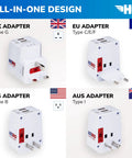 Universal Travel Adapter With 2 USB Ports For US Europe UK Ireland Australia And 100 Countries, Compact Travel Buddy display