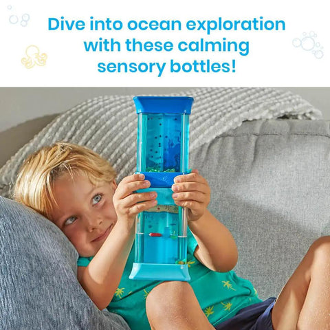 Child playing with Ocean Sensory Bottles Fidget Toys For Kids 3 To 5 Kid Friendly Calming Quiet Focus Tools For Toddlers In Preschools
