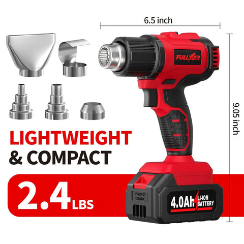 Cordless Heat Gun With Fast Heating Up To 1022F 550C, Lightweight Portable Hot Air Tool Kit With 2x4.0Ah Batteries And 5 Nozzles