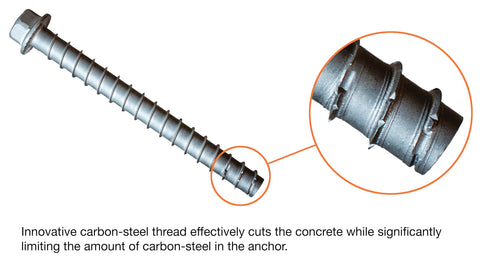 Heavy Duty Half Inch By Four Inch Stainless Steel Screw Anchor For Concrete And Masonry Type 304 Seismic And Static Load Rated No Special Drill Bit Needed Hex Washer Head Self Drilling 20 Pack with close-up detail of threads