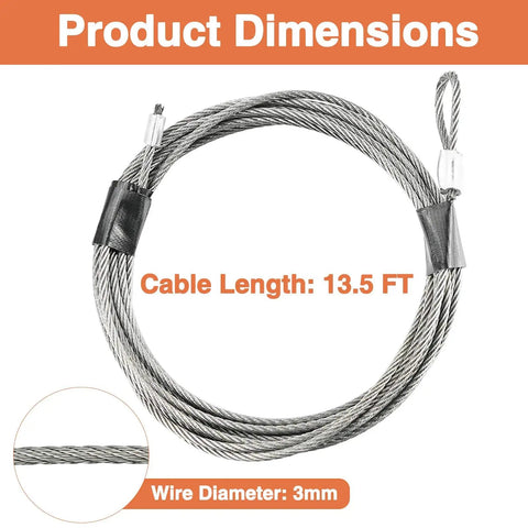2 Pack 13.5 Foot Garage Door Cable Kit For 12 Foot Tall Doors With 1/8 Inch 304 Stainless Steel Wire 7x7 Construction Safety Cable