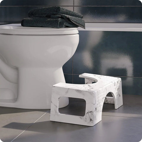 Carrara Marble Toilet Stool In Gray 7 Inch Height For Easier Healthier Pooping Doctor Recommended Bathroom Accessory next to toilet