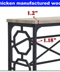 Close-up of Top Shelf Modern Industrial Console Table 43 Inch for Entryway and Hallway, highlighting wood thickness and steel frame.