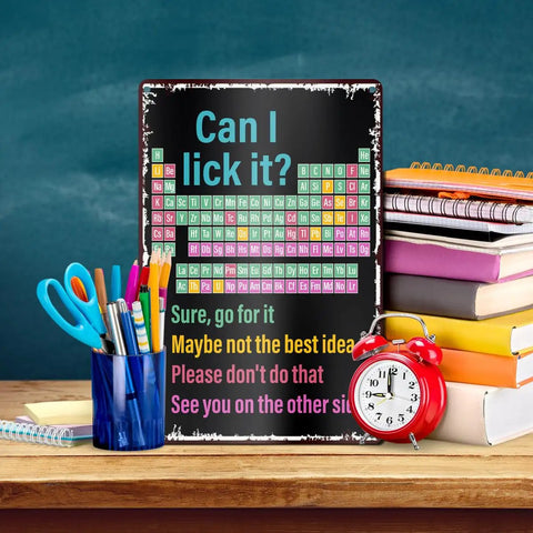 Periodic Table Elements Wall Decor For Classrooms And Labs Humorous Chemistry Chart On Metal Tin Sign 8 By 12 Inches.