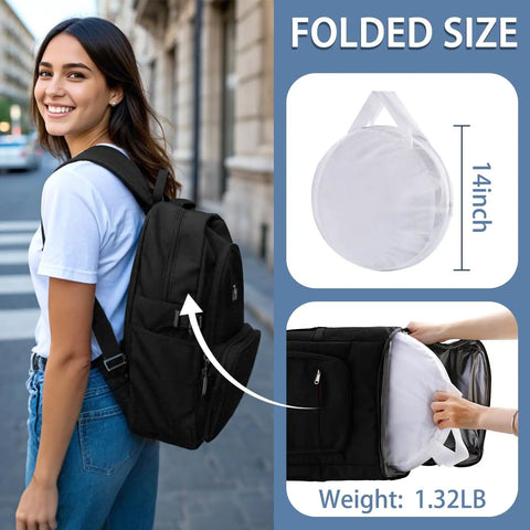 Portable Pop Up Bed Tent Mosquito Net For Travel And Camping folded to 14 inches, showing compact size for backpack storage.