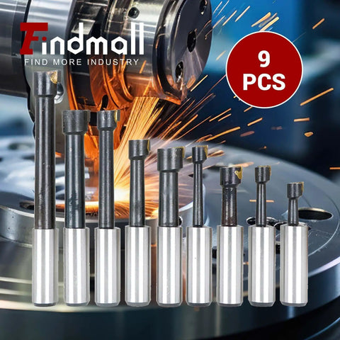 2 Inch Boring Head With R8 Shank Pro Grade Milling Tool Set Nine Piece One Half Inch Carbide Boring Bars with sparks background