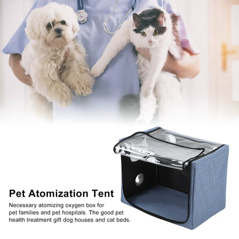 Portable Pet Nebulizer Box For Cats And Dogs With Collapsible Inhalation Chamber featuring durable fabric and transparent top
