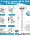 Garage Door Hardware Kit Replacement For 16x7 And 18x7 Doors With Premium White Nylon Rollers Heavy Duty 14 GA Hinges Top And Bottom Brackets Lift Cables And Mounting Screws Ready To Install For Residential Use. 10-pack parts