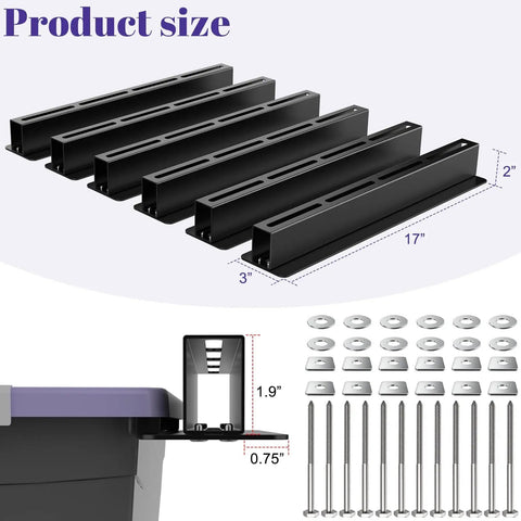 Garage Ceiling Storage Rack For Overhead Organization Boss Level, Heavy Duty Adjustable Bin System with 6 black T-shape mounts