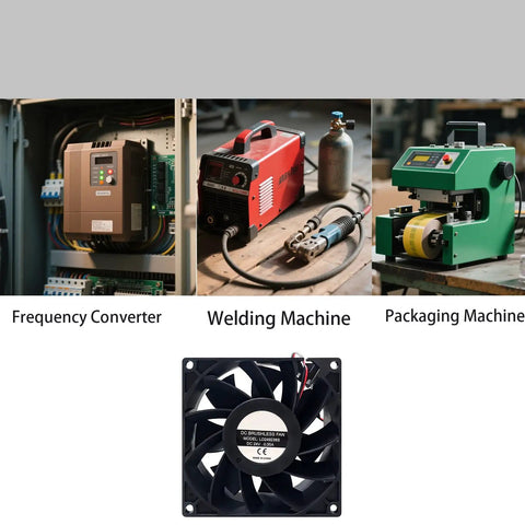 24V Welding Machine Cooling Fan 92X38MM High Airflow Dual Ball Bearing Low Noise Heavy Duty Industrial Grade For Power Supplies And Cabinets 2 Pin 2 Wire Mount Kit Universal Case Fan, black 92x38mm