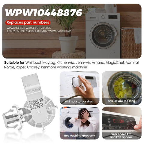 2026 Upgraded WPW10448876 Washer Water Level Pressure Switch 0EM For Front Load Washers Replacement Water Level Sensor Compatible with Maytag and Whirlpool