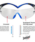 SecureFit 400 Safety Glasses With Anti Fog Scotchgard Clear Lenses Blue Gray Frame Lightweight All Day Comfort Self Adjusting Temples UV Protection ANSI Z87 Eye Safety Pack Of 20 Flexible Temples For A Custom Fit And Non Slip All Day Wear with anti-fog coating demonstration